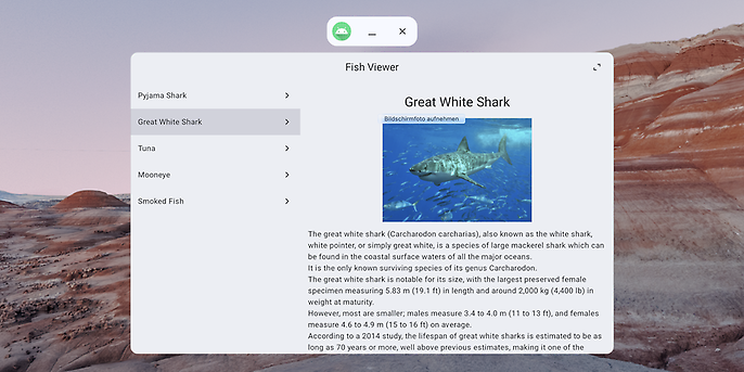 Die App “Fish Viewer” im Home Space Modus